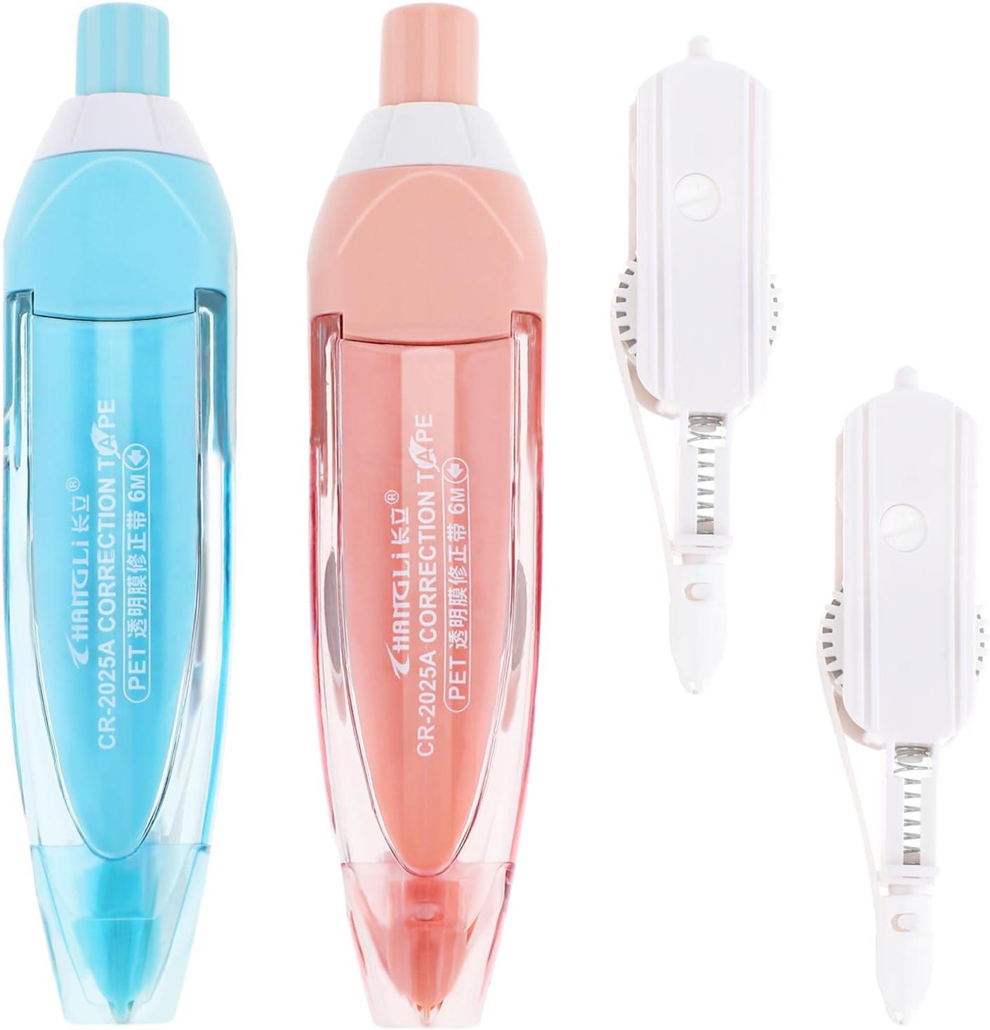 2Pcs Correction Tape, Whiteout Pen Set with Retractable White Out Tape Refills Instant Correction Tape Refillable Tape Roller for Office Home School Stationery Supplies(Blue, Pink)