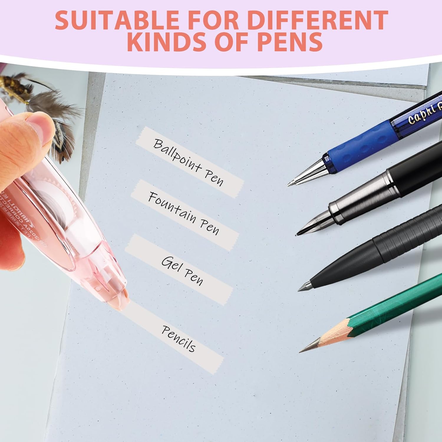 2Pcs Correction Tape, Whiteout Pen Set with Retractable White Out Tape Refills Instant Correction Tape Refillable Tape Roller for Office Home School Stationery Supplies(Blue, Pink) - Image 4