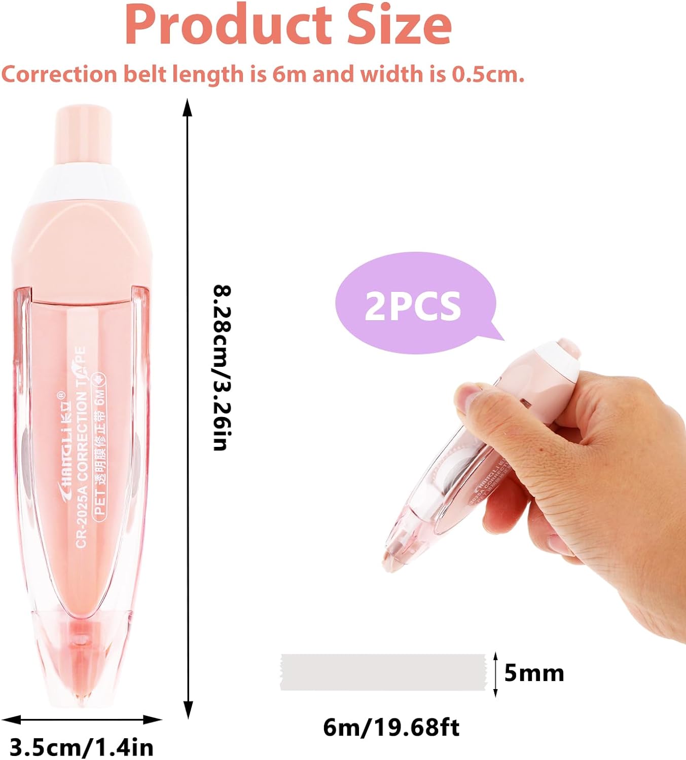 2Pcs Correction Tape, Whiteout Pen Set with Retractable White Out Tape Refills Instant Correction Tape Refillable Tape Roller for Office Home School Stationery Supplies(Blue, Pink) - Image 5