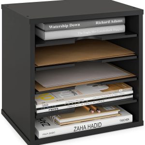 Ballucci File Organizer Paper Sorter, 5 Tier Adjustable Shelves Office Desk Organizer, 13 5/8" x 9 1/4" x 12", Black