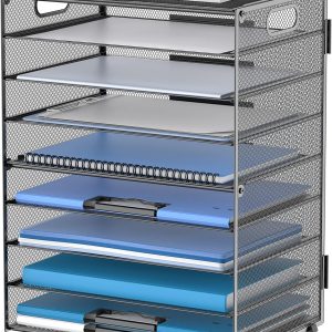 DALTACK 9-Tier Paper Letter Tray Desk Organizer with Handles, Mesh File Holder Organization, Paper Sorter Desk Organizer for Office Home School, Black