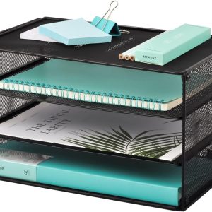 EASEPRES Paper Organizer Tray, 3 Tier Mesh Desk File Organizer Letter Sorter Holder for Home Office, Black