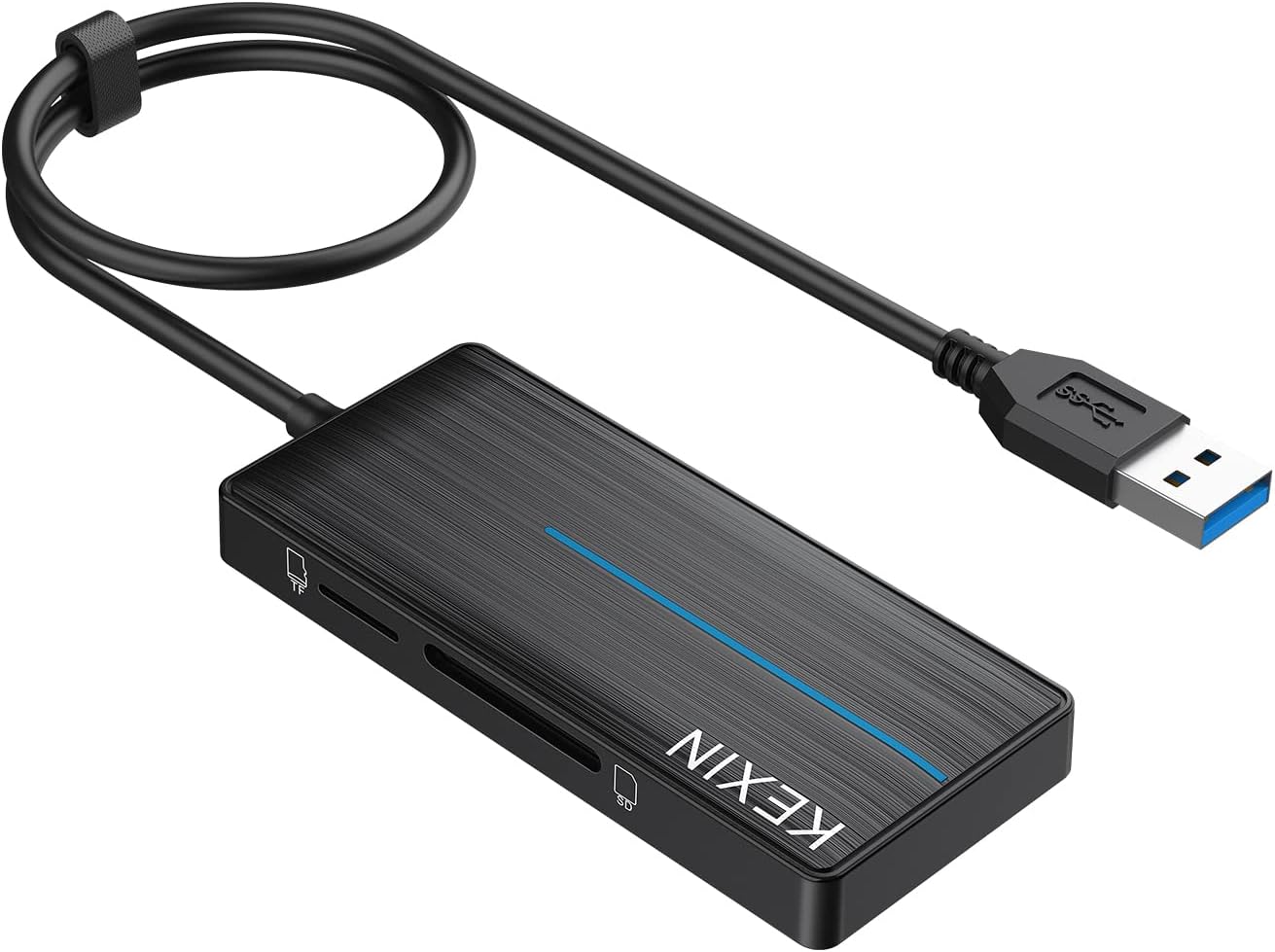 KEXIN USB Hub 3.0 Ultra Slim USB Splitter 3 USB 3.0 Port USB Multipot Adapter with Card Reader 2ft Cable USB Extender Hub for HDD, USB Flash Drive, Keybord, Surface Pro (USB A Port)