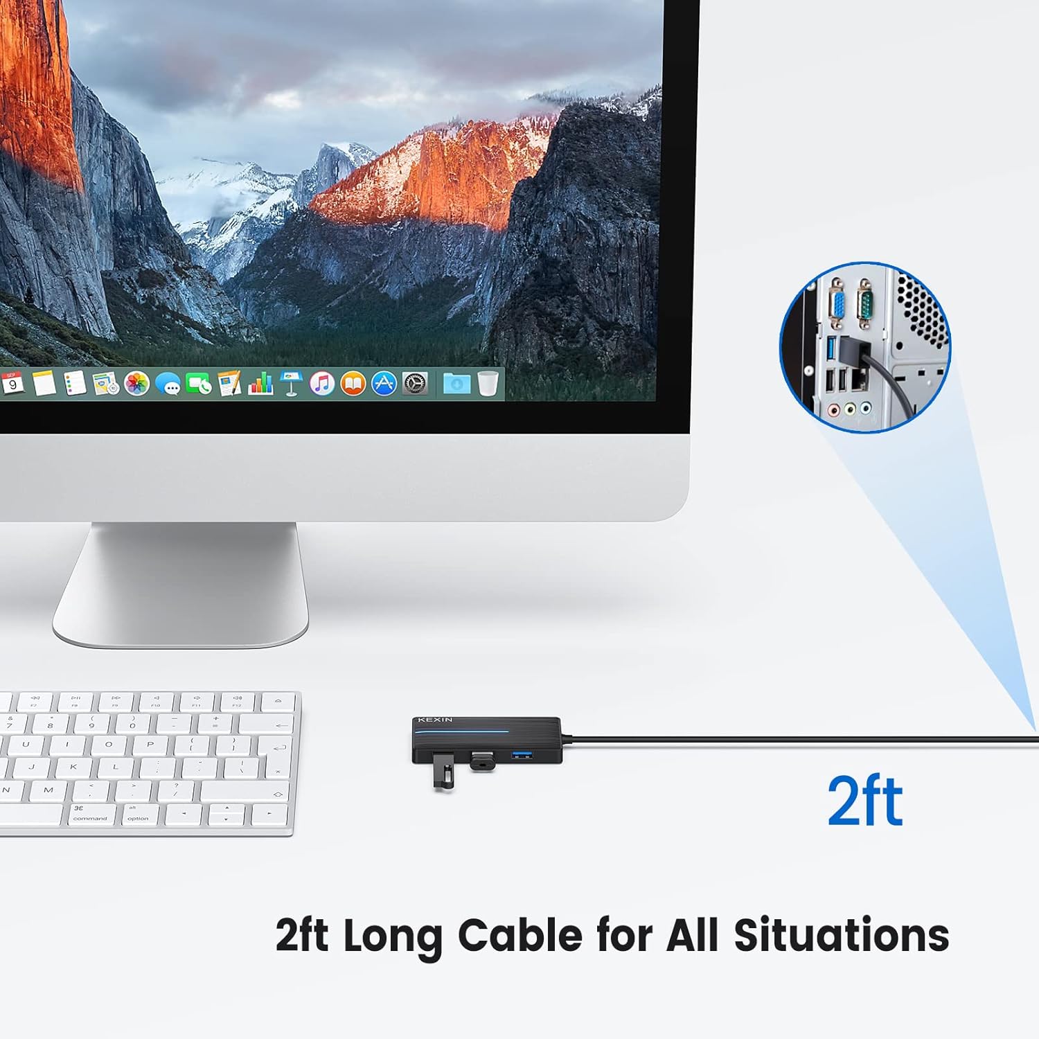 KEXIN USB Hub 3.0 Ultra Slim USB Splitter 3 USB 3.0 Port USB Multipot Adapter with Card Reader 2ft Cable USB Extender Hub for HDD, USB Flash Drive, Keybord, Surface Pro (USB A Port) - Image 3