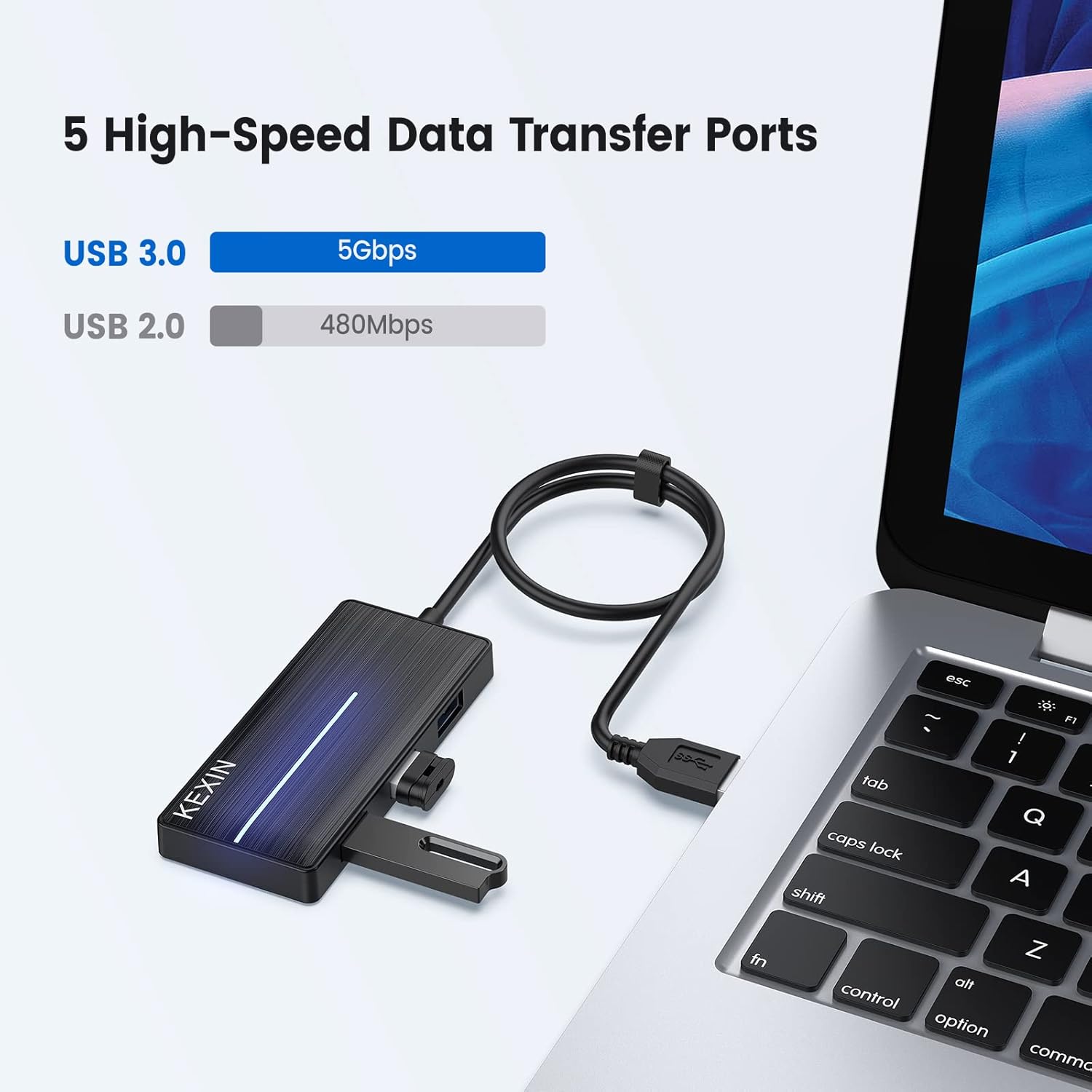 KEXIN USB Hub 3.0 Ultra Slim USB Splitter 3 USB 3.0 Port USB Multipot Adapter with Card Reader 2ft Cable USB Extender Hub for HDD, USB Flash Drive, Keybord, Surface Pro (USB A Port) - Image 4