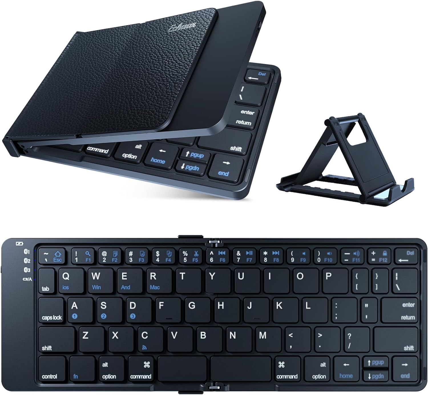 Protable Folding Wireless Keyboard,Foldable Bluetooth Keyboard for Business and Travel,USB-C Rechargeable,Multi-Device for iOS Android Windows Mac,Smartphone Tablet and Laptop,Pocket size,BLACK