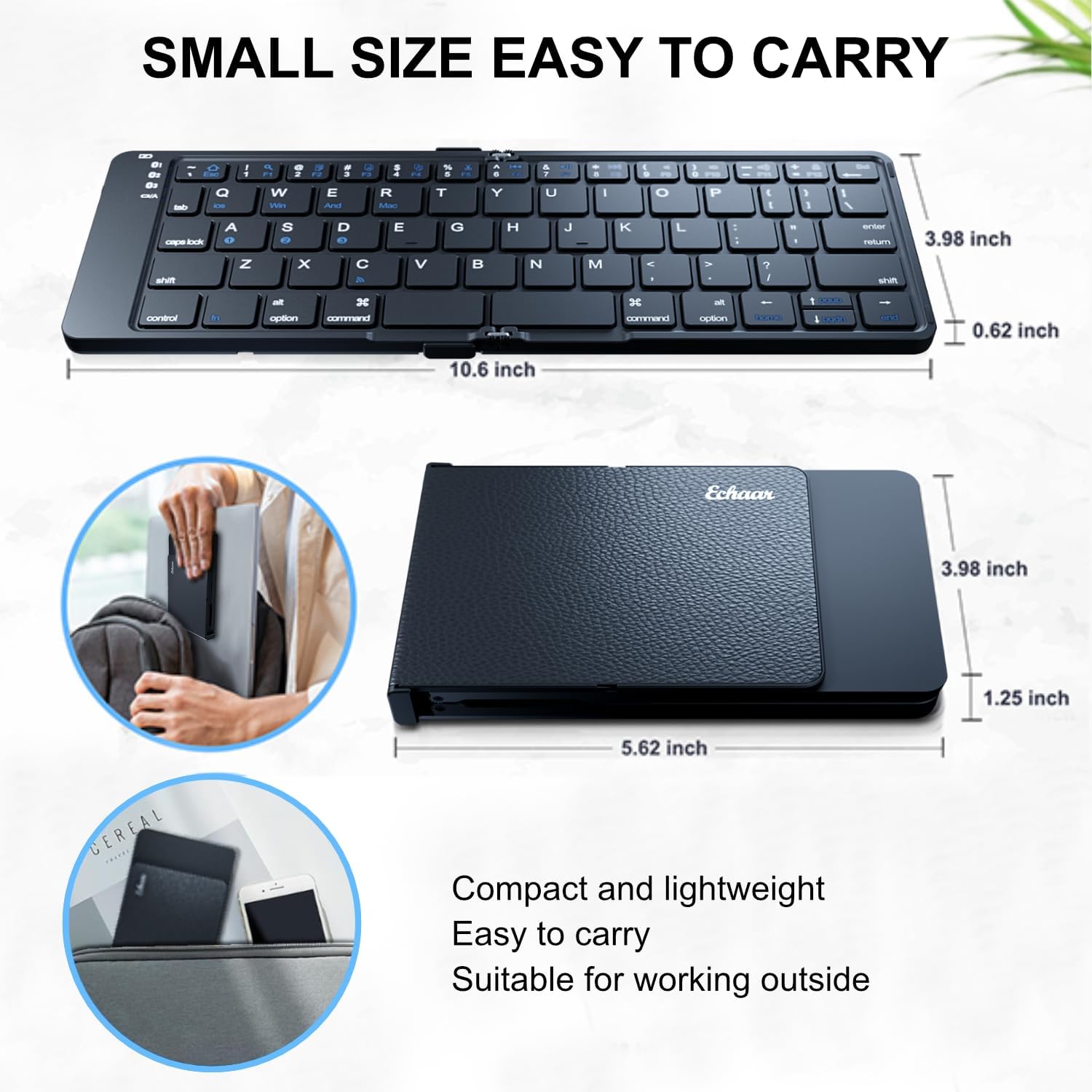 Protable Folding Wireless Keyboard,Foldable Bluetooth Keyboard for Business and Travel,USB-C Rechargeable,Multi-Device for iOS Android Windows Mac,Smartphone Tablet and Laptop,Pocket size,BLACK - Image 4