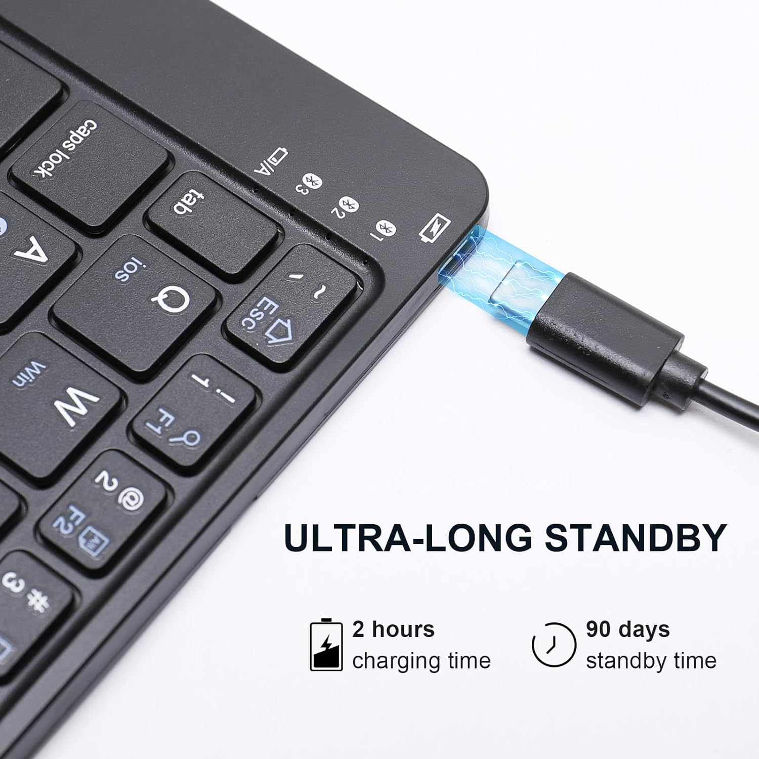 Protable Folding Wireless Keyboard,Foldable Bluetooth Keyboard for Business and Travel,USB-C Rechargeable,Multi-Device for iOS Android Windows Mac,Smartphone Tablet and Laptop,Pocket size,BLACK - Image 6
