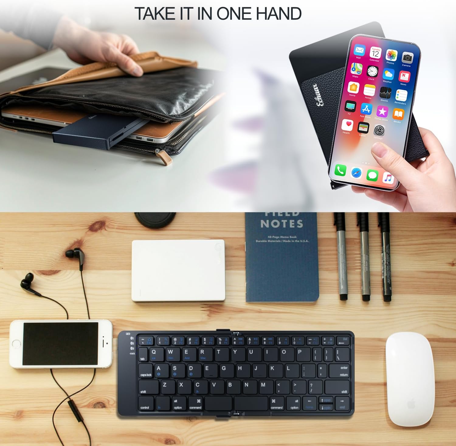 Protable Folding Wireless Keyboard,Foldable Bluetooth Keyboard for Business and Travel,USB-C Rechargeable,Multi-Device for iOS Android Windows Mac,Smartphone Tablet and Laptop,Pocket size,BLACK - Image 7