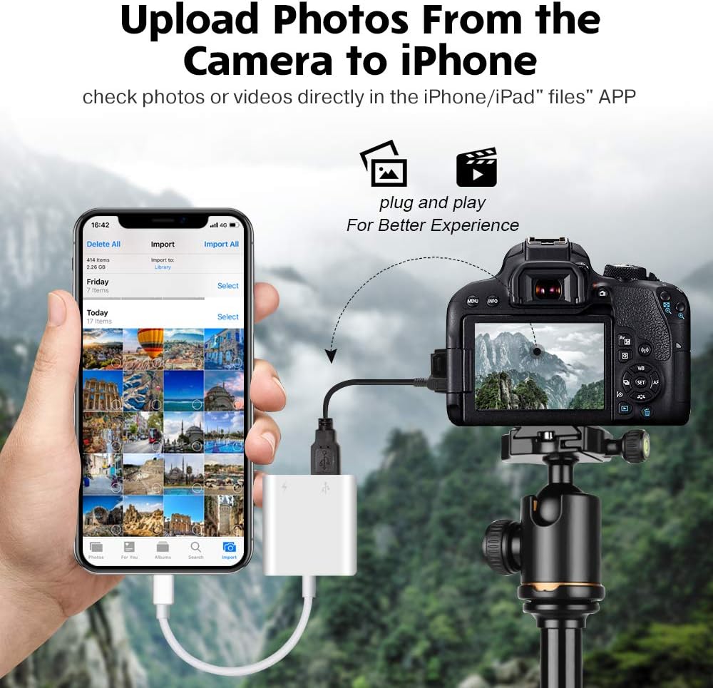 SUNTRSI USB Camera Adapter, USB Female OTG Adapter for iPhone iPad, Portable USB Adapter for iPhone with Charging Port, No Application, Plug and Play - Image 7