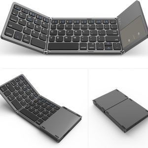 VssoPlor Foldable Bluetooth Keyboard with Touchpad, Dual Modes USB Wired Folding Wireless, Portable Mini Pocket Size Travel Keyboard for Android Tablet Windows-Dark Gray