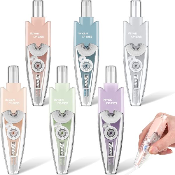 Yexiya 6 Pcs Retractable Correction Pen 236 Inches Retractable Mechanism Correction Tape Assorted Colored Pen Style Correction Tape Refillable Correction Pen for Office School Supplies, 6 Colors