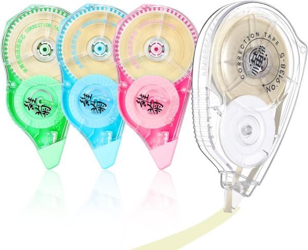 Zonon 4 Pieces Correction Tape Cream Color Beige Corrective Tape Eraser 100 Feet Long for School Office Supplies Crafting, Note Taking, Journal, Case Color May Vary